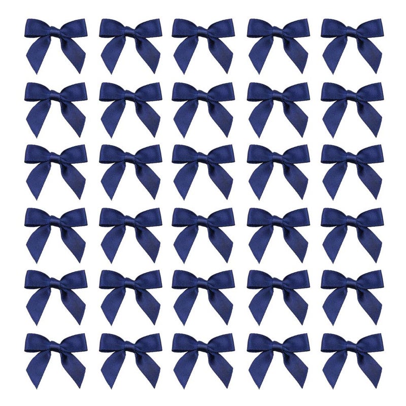 7Rainbows 50pcs Boutique 1.5" Navy Blue Satin Ribbon Mini Bows for Craft Sewing Scrapbooking Wedding and Gift Wrapping - Image 1